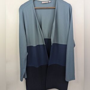 Belle by Kim Gravel Brushed Brushed Knit Duster Cardigan Colorblock Blue Size LP